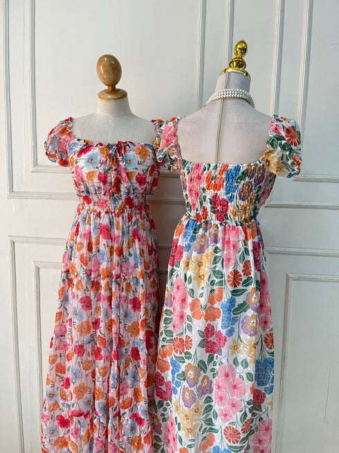 Spring Floral Square Neck Long Maxi Dress